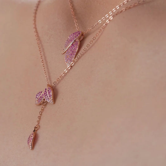 Ombre Bloomfall Leaf Rose Gold Plated 925 Silver Drop Necklace (Zavya Signature)