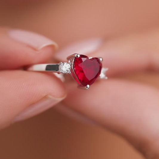 Heart Glam Rhodium Plated 925 Sterling Silver Ring (Adjustable)