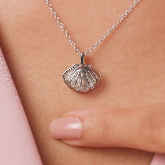 Ocean's Secret Pearl Rhodium Plated Necklace