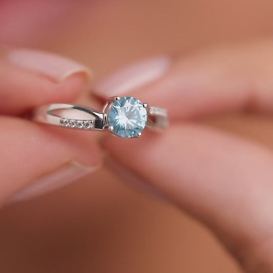 Sparkling blue CZ Rhodium Plated 925 Sterling Silver Adjustable Ring