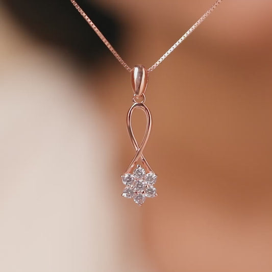 The Love Knot Bloom CZ Rose Gold Plated 925 Silver Pendant