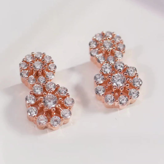 CZ Studded Rose Gold Plated 925 Sterling Silver Cluster Earrings
