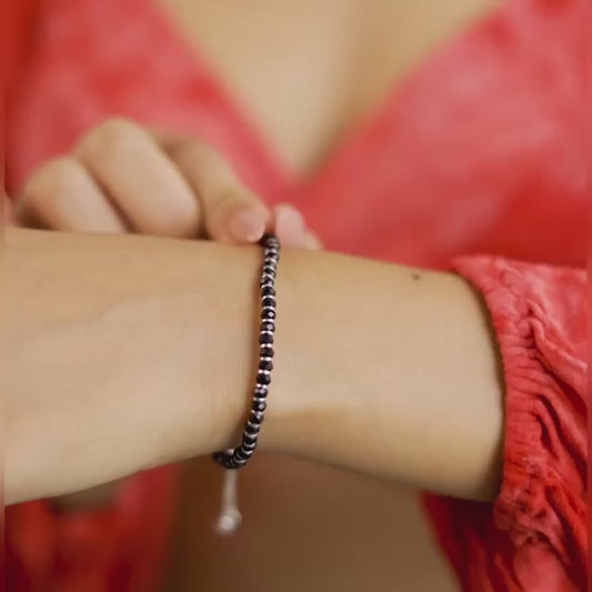 Classy Black Beaded 925 Sterling Silver Bracelet