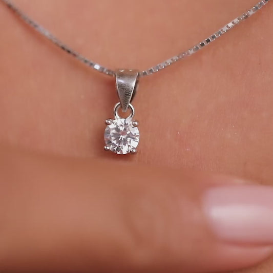 Solitaire 925 Silver Rhodium Plated Necklace with Link Chain