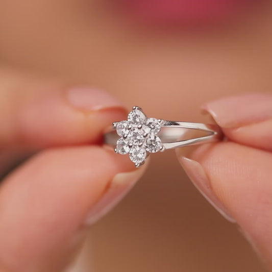 Flower of Fortune Rhodium Plated Ring (Adjustable)
