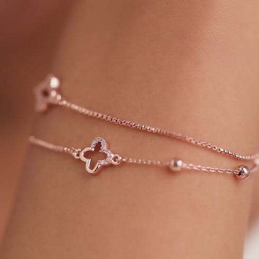 Charming Duo Rose Gold Plated 925 Sterling Silver Bracelet