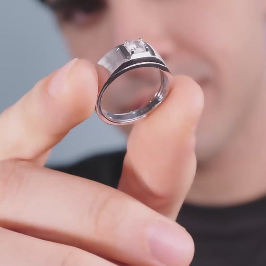 CZ Square Solitaire 925 Sterling Silver Ring for Him (Adjustable)