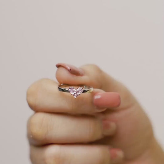 Dusty Pink Heart 925 Sterling Silver Ring for Women Gift Hamper