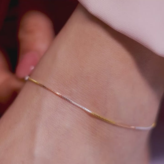 Minimal Triple Toned 925 Sterling Silver Anklet