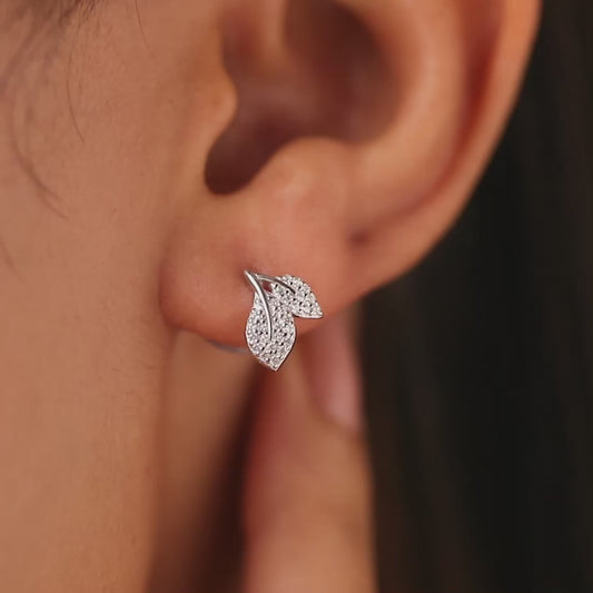 Whispering Leaves Silver Rhodium Plated Earrings