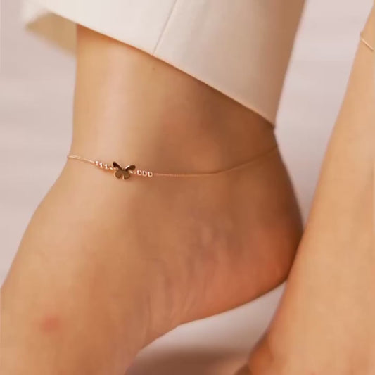 Beaded Butterfly Rose Gold Plated 925 Sterling Silver Anklet