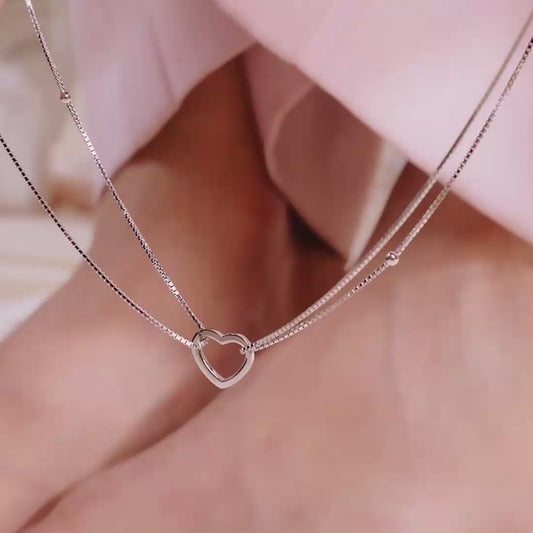 Heartfelt Elegance Rhodium-Plated 925 Sterling Silver Heart Anklet