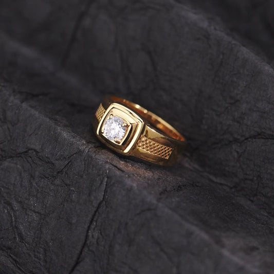 Majestic Solace Gold-Plated 925 Sterling Silver Solitaire 1 Micron Ring for Him (Adjustable)