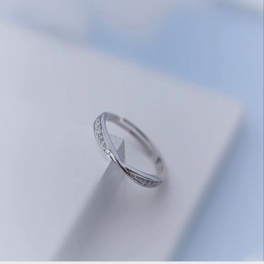 Everyday Grace CZ Rhodium Plated 925 Silver Women Ring (Adjustable)