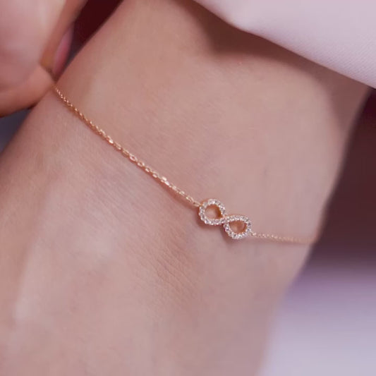 Infinity Rose Gold Plated CZ 925 Sterling Silver Anklet