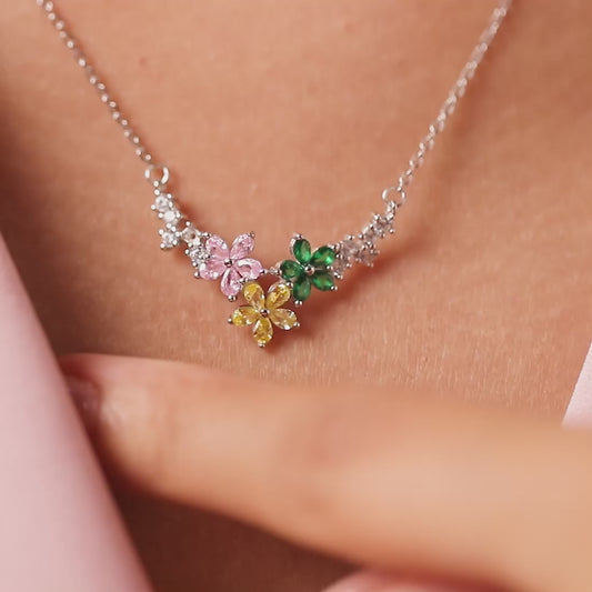 Rainbow Garden Silver Rhodium Plated Necklace