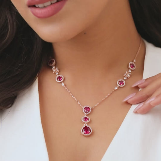 Alluring Mystery Rose Gold-Plated Dark Pink Solitaire Necklace