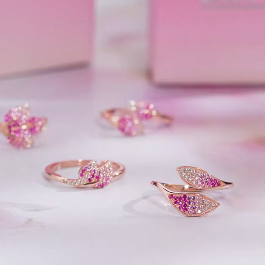 Ombre Blushing Leaf Rose Gold Plated 925 Silver Ring (adjustable)