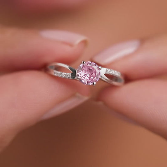 Solitaire Gemstone Rhodium Plated 925 Sterling Silver Ring