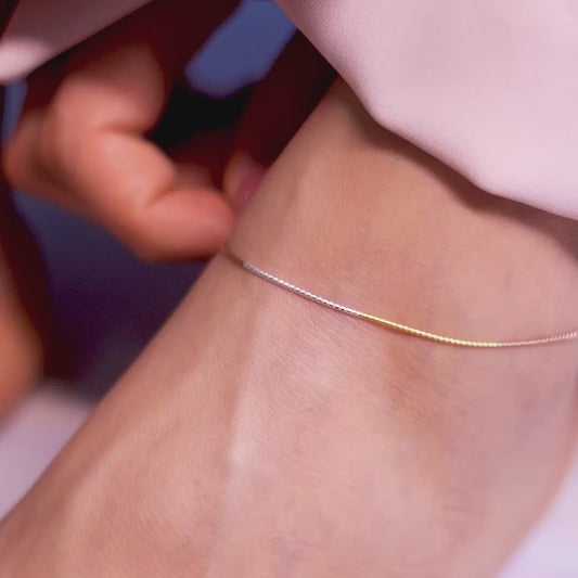 Triple Tone Classic 925 Sterling Silver Rope Chain Anklet