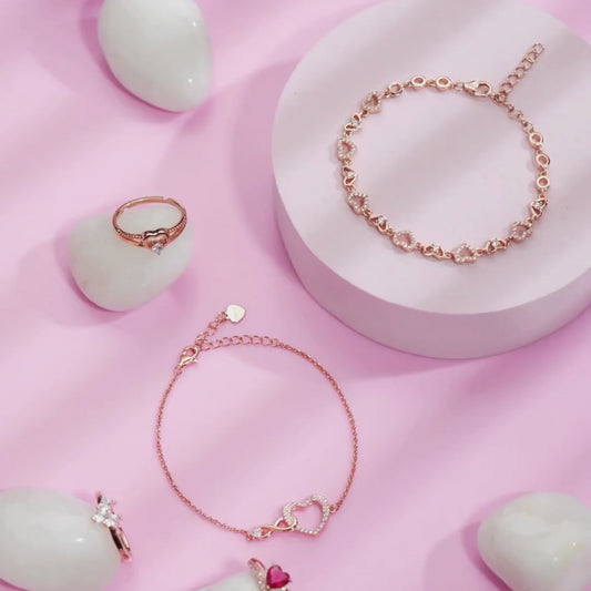 Heartfelt Affection Rose Gold Plated 925 Sterling Silver Heart Bracelet