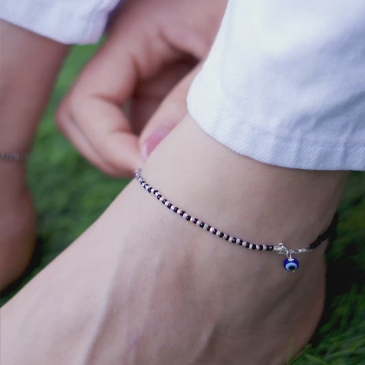 Minimal Evil Eye 925 Sterling Silver Anklet