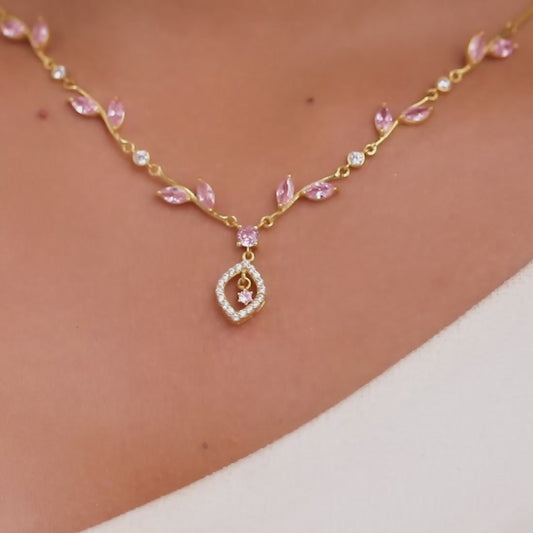 Pink Blossom Gold Plated 925 Sterling Silver Necklace