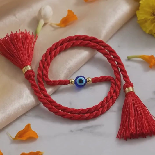 Protective Evil Eye Gold Plated Beaded Silver Rakhi (Zavya Signature)