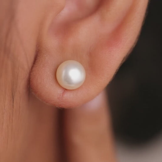 Rose Gold Plating Delicate Dot Pearl 925 Silver Earrings ( 8mm Pearl )