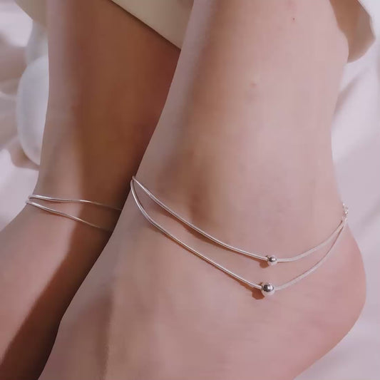 Soft Bead Silver Chain Anklet