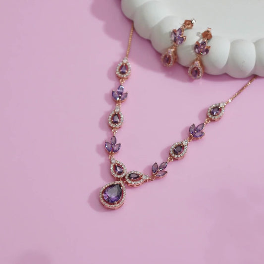 Floral Fire CZ Rose Gold-Plated 925 Sterling Silver Necklace