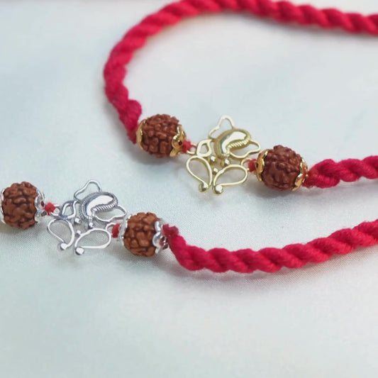 Ganesha Rhodium Plated Rudraksh Silver Rakhi (Zavya Signature)