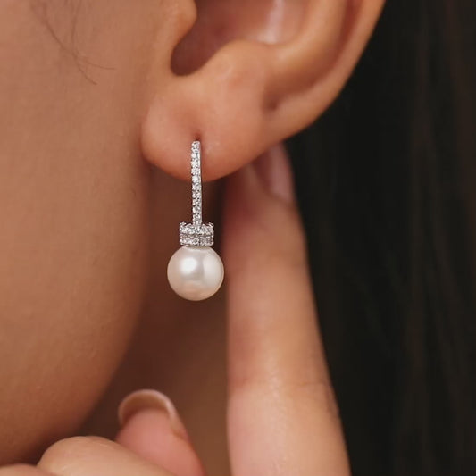 Graceful Pearl Silver Rhodium Plated Earrings