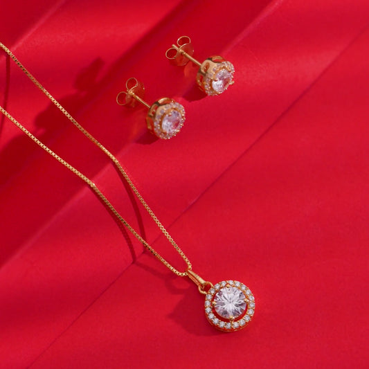 Classic Solitaire Gold Plated 925 Sterling Silver Jewellery Set