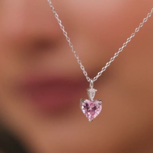 Her Heart's First Blush Rhodium Plated Necklace