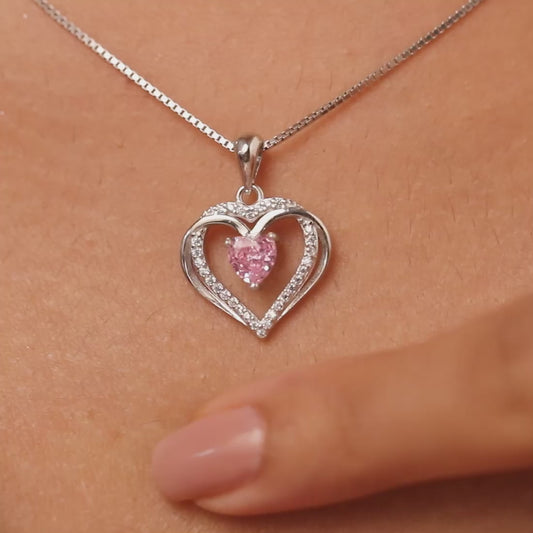 Love's Safe Pink Haven Rhodium Plated Necklace