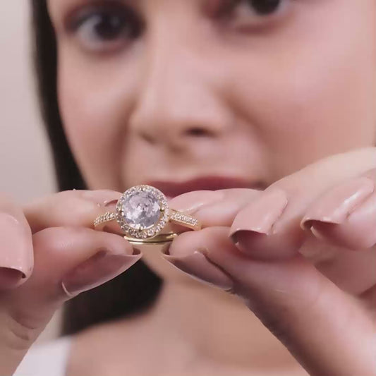 Golden Aura Gold-Plated 925 Sterling Silver Solitaire Halo Ring for Her (Adjustable)