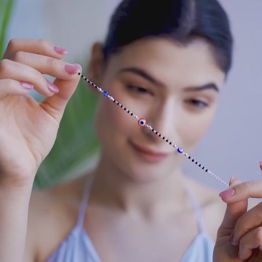 Beaded Evil Eye 925 Sterling Silver Chain Bracelet