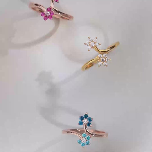 Two Souls in Bloom Rose Gold Plated Ring 925 Silver Women ring (Adjustable)