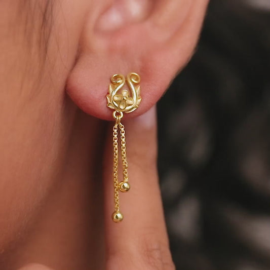 Nature's Splendor 925 Sterling Silver Gold-Plated Flower & Leaf Earrings