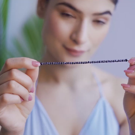 Black Bead Charm 925 Silver Bracelet in Silver Chain