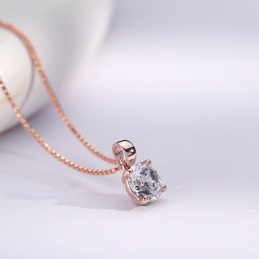 Solitaire Rose Gold Plated 925 Silver Pendant With Chain