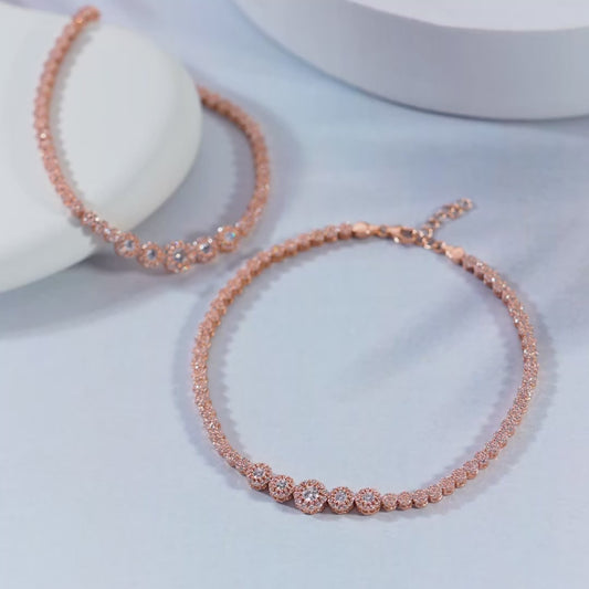 Rose Gold Plated Glimmering Fusion CZ 925 Sterling Silver Anklet