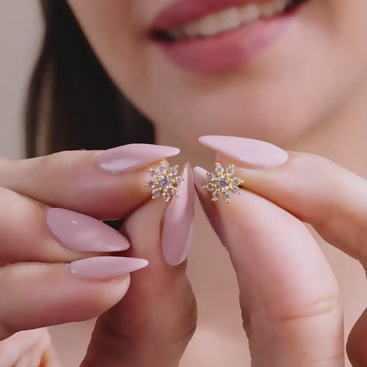 Radiant Gold Glow 925 Sterling Silver Stud Earrings with Cubic Zirconia