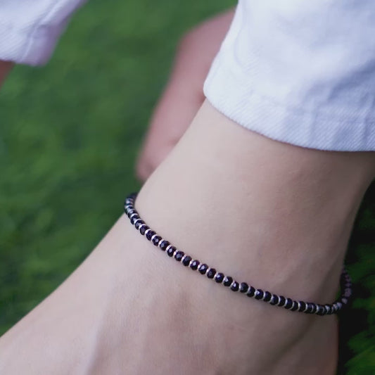 Black Beads Nazariya 925 Silver Chain Anklets