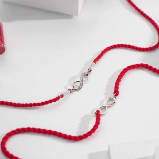 Infinity Symbol With Cubic Zirconia Rhodium-Plated Thread Rakhi For Him
