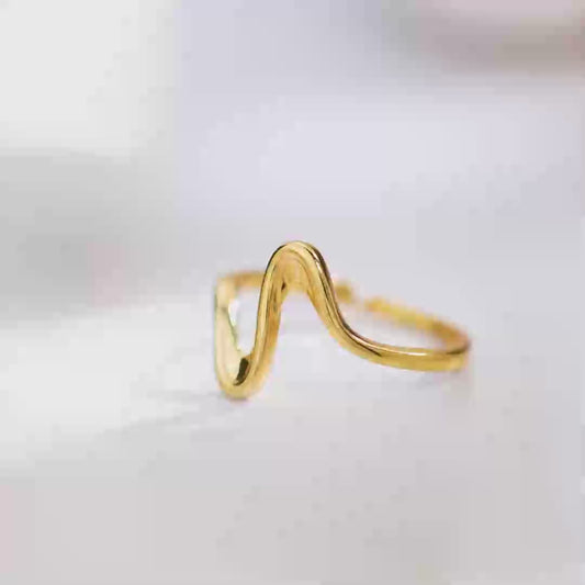 Wave Form Gold Plated 925 Sterling Silver Adjustable Ring