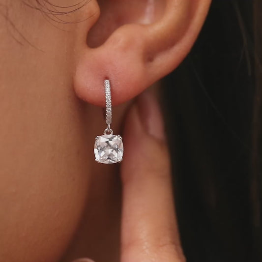 Echo of Light Solitaire Rhodium Plated 925 Silver Dangle Hoop Earrings