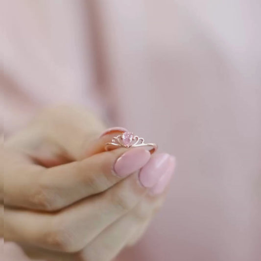 Pink Princess 925 Silver Ring in Rose Gold (Adjustable)