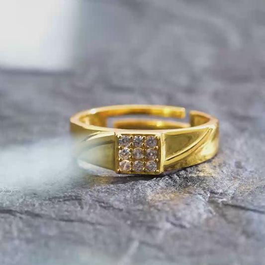 CZ Gold-Plated Silver Band Mens Ring (Adjustable)